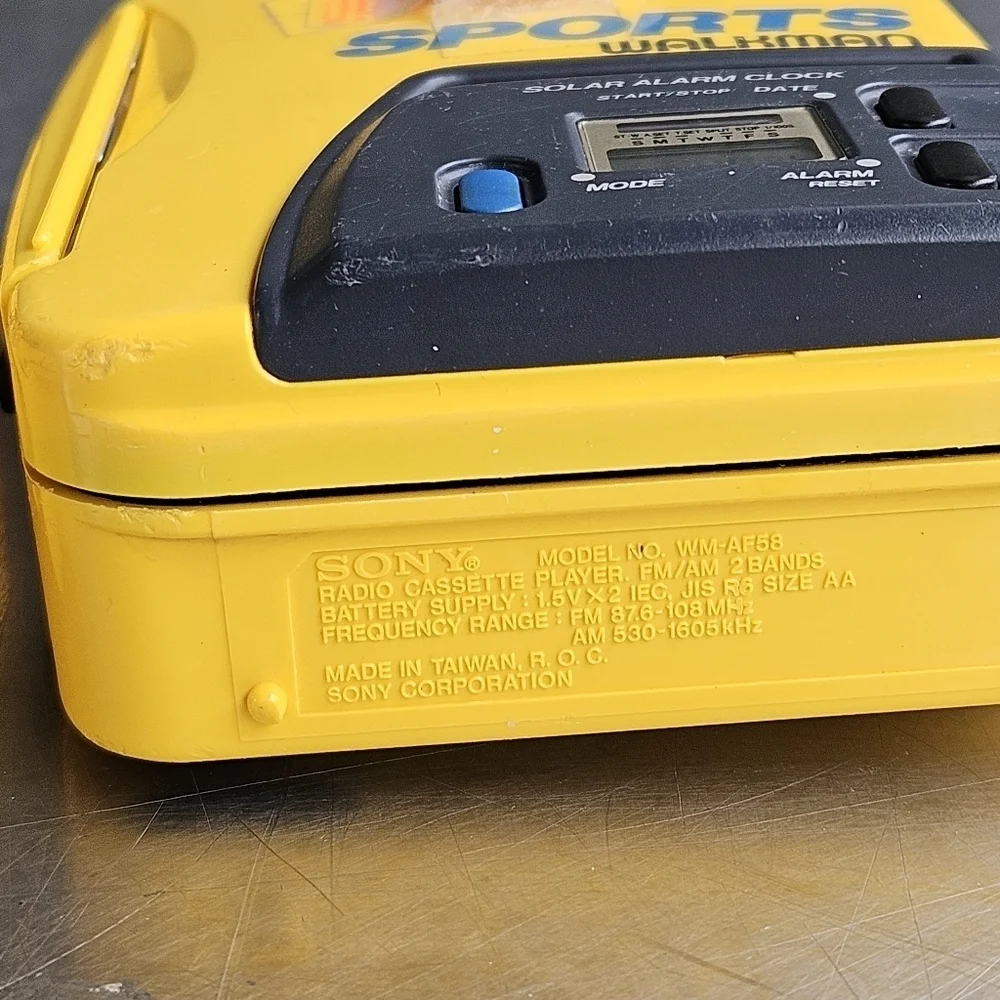 TWO Vintage Sony Yellow Sports Walkman WM-AF58 Radio Cassette Player Solar Alarm
